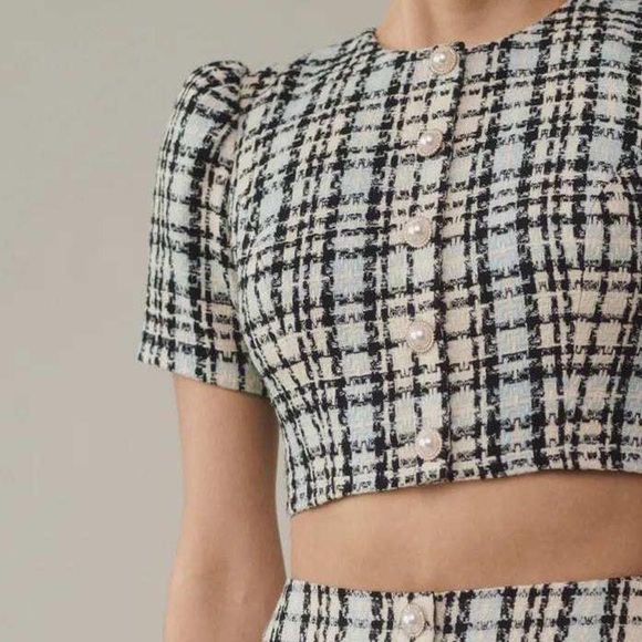 Reformation Nicky Top in Sky Tweed (size 4) - Picture 2 of 5